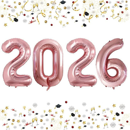 GOER 42 Inch 2026 Foil Number Balloons for 2026 New Year Eve Festival Party Supplies Graduation Decorations (Rose Gold)