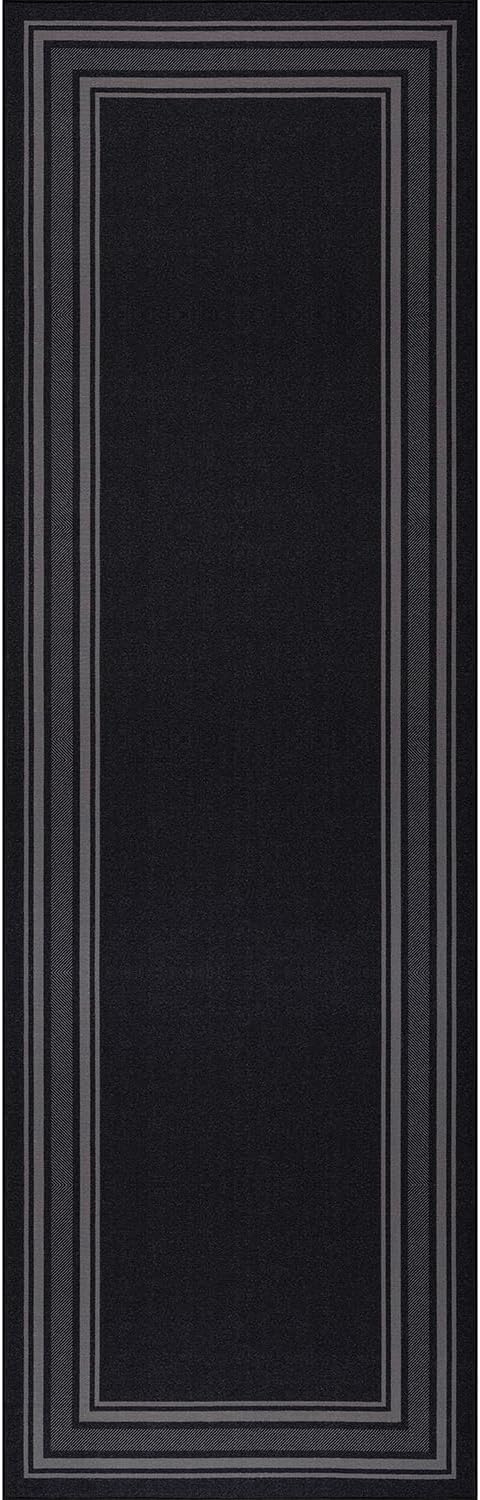 Beverly Rug Non Slip Area Rugs 2x5 Modern Bordered Non Skid Rubber Backing Soft Runner Rug for Living Dining Room Easy to Clean Non Shedding Kitchen Bedroom Indoor Carpet 2 x 5 Black