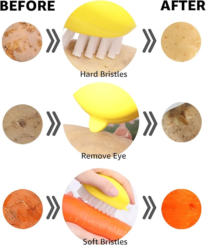 Premium Veggie Brush The Scrubber for Potato Eyes,a Potato Scrubber Suitable for Root Vegetables & Delicate Fruits,a Dual-use Fruit and Vegetable Brush, Your Kitchen Essential