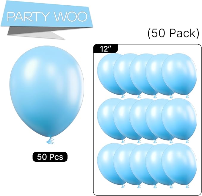 PartyWoo Light Blue Balloons 50 pcs 12 Inch Baby Pastel Sky Aqua Blue Latex Helium Balloons for Graduation Baby Shower Gender Reveal Wedding Under the Sea Birthday Party Decorations Blue-Y4