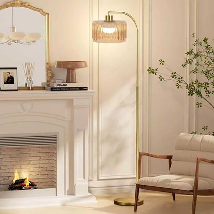 Gold Floor Lamp for Living Room,Bedroom,Mid Century Modern Standing Lamp with Remote,Dimmable Brass Tall Lamp Glass Lamp Vintage Retro Arc Floor Lamps Flower Floor Light Boho Bohemian