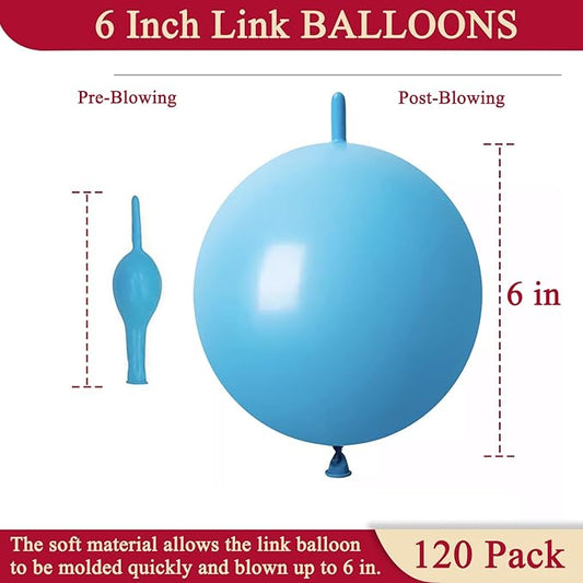 Light Blue Link Balloons 6 Inch 120 Pcs Latex Quick Linking Balloon for Birthday Wedding Party Festival Decorations