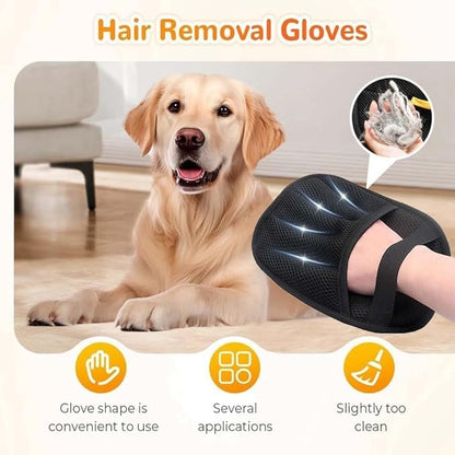 4pcs Pet Hair Removal Gloves 2025 Newly Upgraded Electrostatic Washable & Reusable Five Finger Pet Hair Remover for Dogs & Cats Tool for Clothing, Sofa, Carpet & Car Seat with Silicon Pet Bath Brush