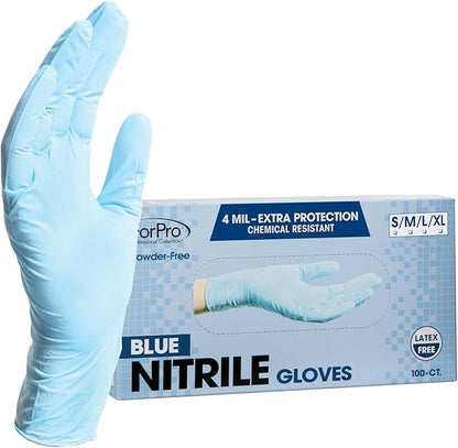 ForPro Disposable Nitrile Gloves, Chemical Resistant, Powder-Free, Latex-Free, Non-Sterile, Food Safe, 4 Mil, 100-Count
