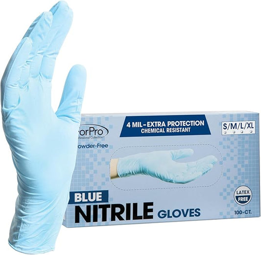 ForPro Disposable Nitrile Gloves, Chemical Resistant, Powder-Free, Latex-Free, Non-Sterile, Food Safe, 4 Mil, 100-Count