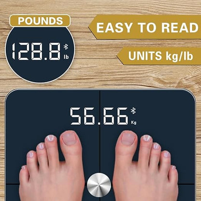 Digital Bathroom Scale, Accurate to 0.1lb/0.05kg Auto-calibrated, 25 Essential Body Composition Analysis BMI, Body Fat, Multi-Frequency tech, Smart Scale for Body Weight, Weighing to 400lb