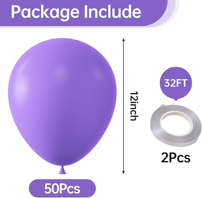 KALOR 12 Inch Light Purple Balloons, 50 Pcs Latex Helium Balloons for Kid's Birthday Party, Baby Shower, Wedding, Graduate Party Decorations