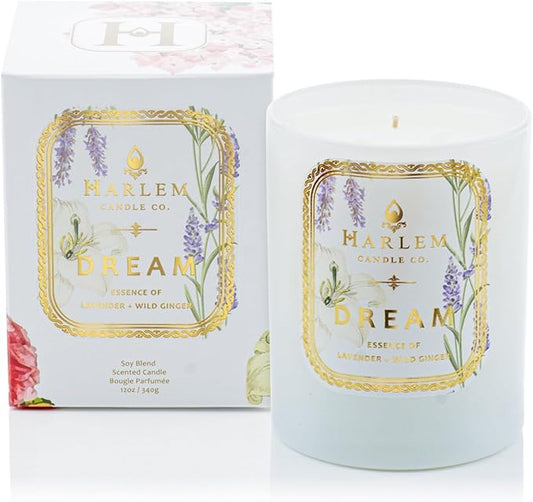 HARLEM CANDLE CO. - Dream - Luxury Scented Soy Candle, 11 oz - 80-Hour Burn Time | Lavender, Pimento Berry, Bergamot, Jasmine, Wild Ginger, Sandalwood | Scented Candles for Home
