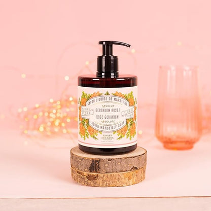Panier des Sens - Moisturizing Hand Soap - Rose Geranium Fragrance - French Traditional Savon de Marseille Soap - Refillable Kitchen & Bathroom Soap - 16.9 Fl.oz Liquid Hand Wash 96% Natural