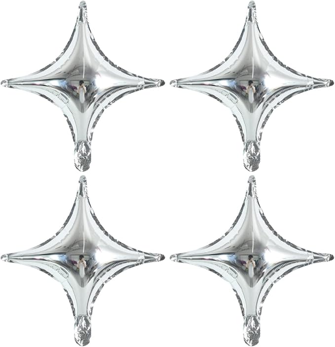 18inch Star Shape Foil Mylar Balloon,30 pcs Silver Four Angle Star Balloons for Birthday Party,Wedding,Valentine's Day, engagement party，Christmas,Baby Shower Backdrops Decorations