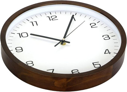 MEIRED Wooden Wall Clock 12 Inch Silent Non Ticking Wall Clocks Battery Operated Wood Analog Retro Round Clock Decorative for Kitchen,Home,Living Room,Classroom, Walnut White