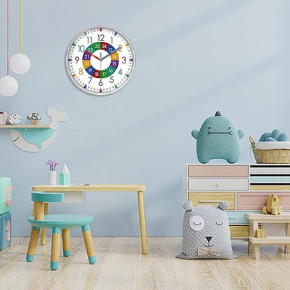XFM Learning Clock for Kids Silent Non Ticking Battery Operated Colorful Teaching Time Clock 8 Inch Decorative Small Analog Clock for Kids Room Classroom School Playroom