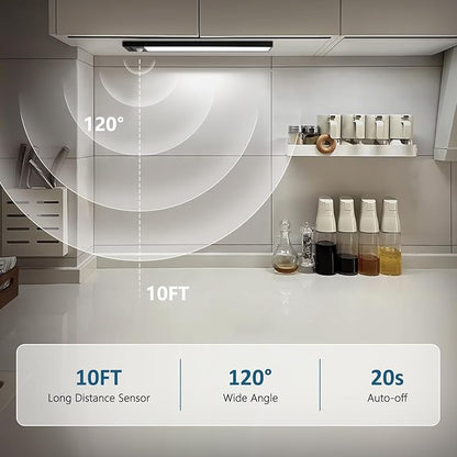 Ascher 10.2inch Under Cabinet Lights, 2000mAh Rechargeable Motion Sensor Light Indoor, 3 Color Temperatures & Stepless Dimmable Closet Lights, Magnetic Under Counter Light for Kitchen, Black - 2 Pack