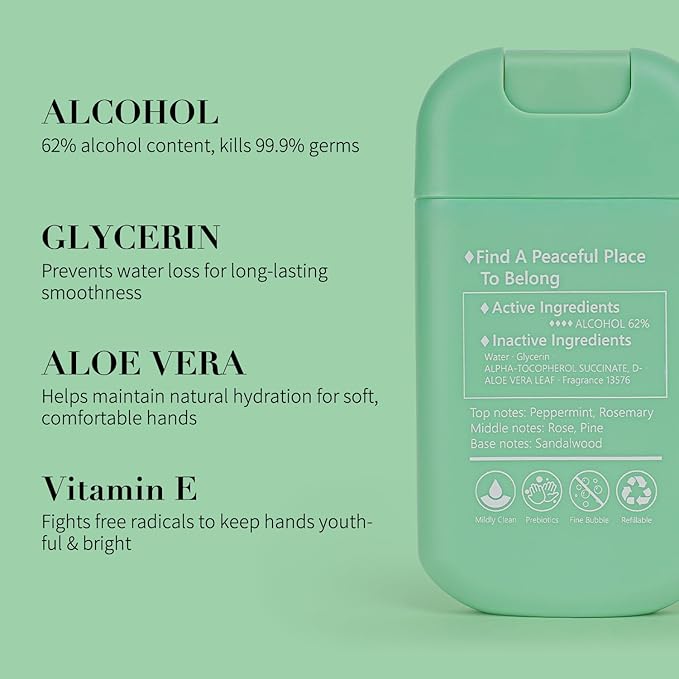 Spray Hand Sanitizer Travel Size Scented - Refillable Hydrating Hand Sanitizers Portable Design Travel Essentials (Mint Reverie) 0.93Fl Oz