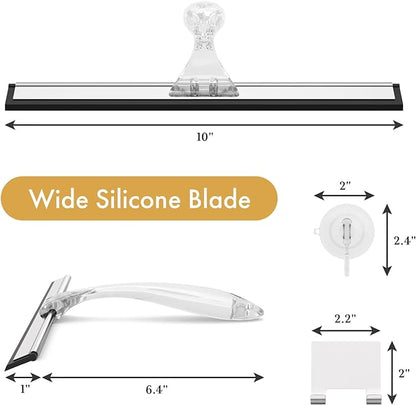 AmazerBath Shower Squeegee for Glass Doors, All-Purpose Squeegee with Suction Hook & Adhesive Hook, Clear Squeegee for Shower Glass, Windows, Mirrors, Tiles and Car Windows - 10 Inches, Clear