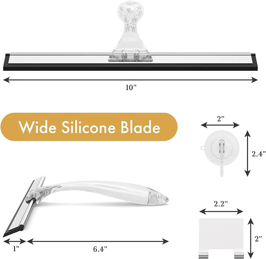 AmazerBath Shower Squeegee for Glass Doors, All-Purpose Squeegee with Suction Hook & Adhesive Hook, Clear Squeegee for Shower Glass, Windows, Mirrors, Tiles and Car Windows - 10 Inches, Clear