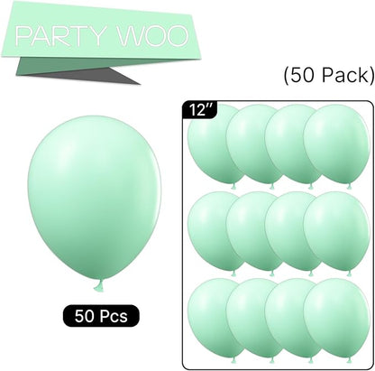 PartyWoo Mint Green Balloons 50 pcs 12 Inch Pastel Light Green Latex Helium Balloons for Birthday Baby Shower Gender Reveal Wedding Anniversary Graduation Party Decorations Green-Q06