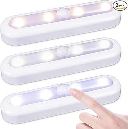 STAR-SPANGLED 3 Pack 7” Dimmable Push Tap Lights, Stick on LED Touch Lights AAA Battery Operated for Kitchen, Closet, Under Cabinet, 3 Color Modes