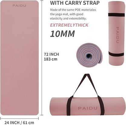 Yoga Mat Non Slip Anti-tear,extra thick-2/5 inch（10MM）High Resiliency Professional POE Yoga Mats for Women Men Kids,72"x24"inch,Workout, Yoga, Pilates and Floor Exercise, with Carrier Strap
