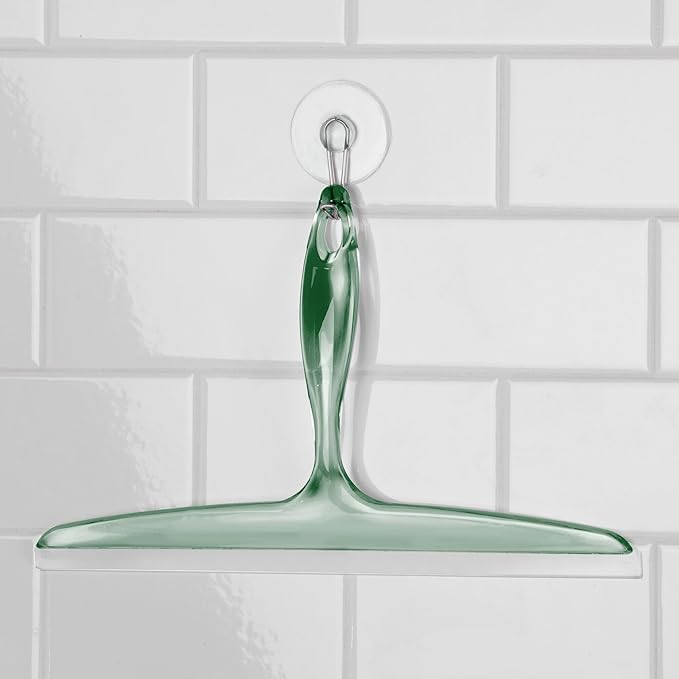 iDesign Bathroom Plastic Shower Squeegee with Wall Hook - Clear/Green