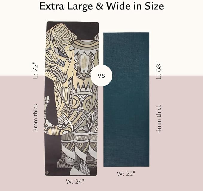 Suede yoga mat - Premium Printed Natural Eco-friendly Non-Slip Mat Great for Hot Yoga, Pilates, Workouts (72 inch x 24 inch x 3mm thick)