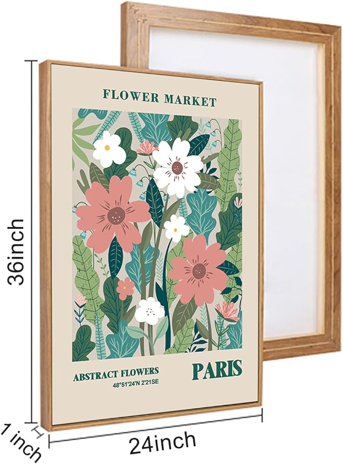 HLNIUC Flower Market Wall Art Prints, Boho Floral Wall Decor, Large Matisse Sage Green 24"x36" Framed Art Set of 3, Abstract Colorful Botanical Painting for Living Room, Bedroom, Office
