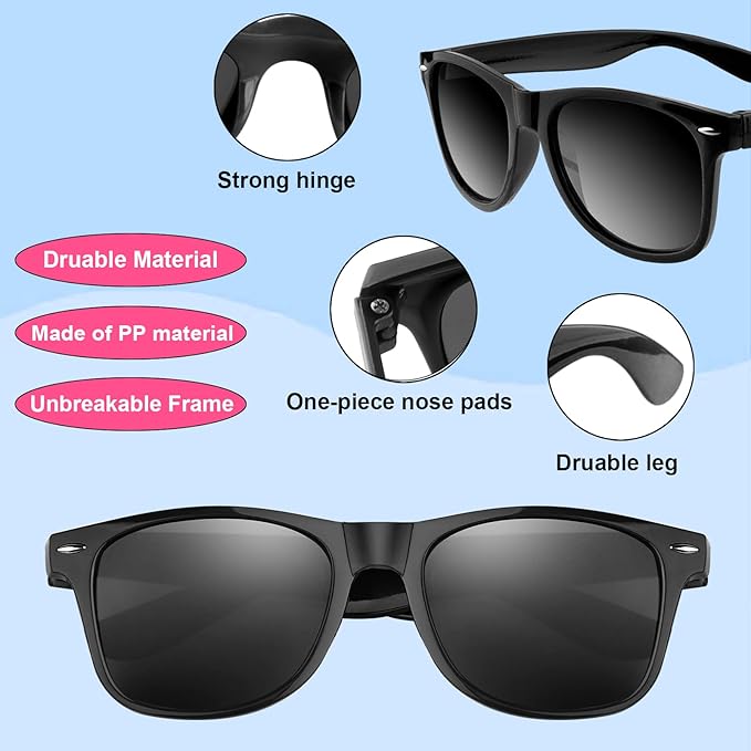 FEPITO 24 Pack Party Sunglasses Bulk for Birthday Party Favors Goody Bag Fillers for Beach Pool Party Toys for Adults, Black