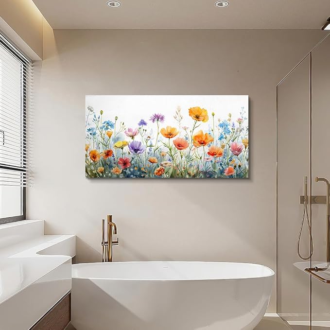 Wapluam Large Wall Decor For Living Room Wall Art For Bedroom Office Decoration Vintage Wildflower Canvas Prints Painting Flowers Pictures Artworks Ready To Hang Modern Aesthetic Room Home Decor