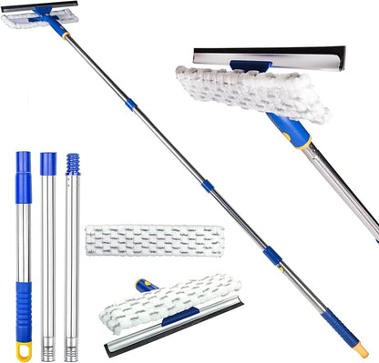 ITTAHO Squeegee for Window Cleaning with Extendable Pole, 53" 2-in-1 Window Cleaning Tool Kit, Shower Squeegee with Long Handle, Indoor/Outdoor High Window Cleaning-Two Pads