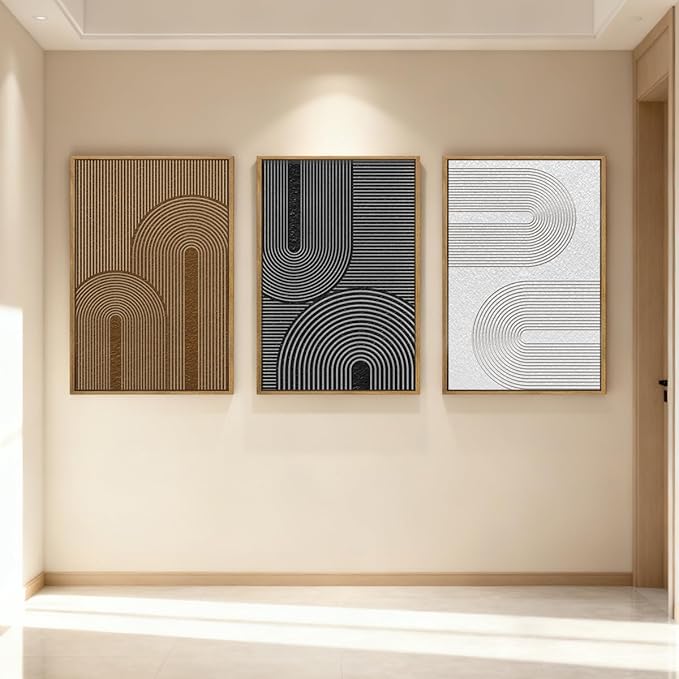 Extra Large Abstract Modern Wall Art Framed Dark Wall Painting Neutral Print Decor for Living Room Bedroom 24x36 Inches Set of 3