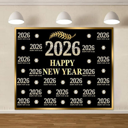 Happy New Year Backdrop 10x8ft Fabric 2026 New Year Party Decoration Backdrop NYE Backdrops for Photography