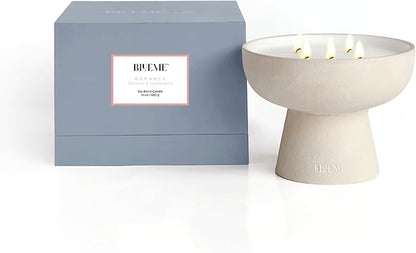 Blueme Romance Candle | Oakmoss & Sandalwood | 5 Wick - Refillable Wellness Candle with Essential Oils, Hand Finished & Poured Soy Wax Blend Ceramic Vessel, Natural Cotton Wicks | Large 24 oz