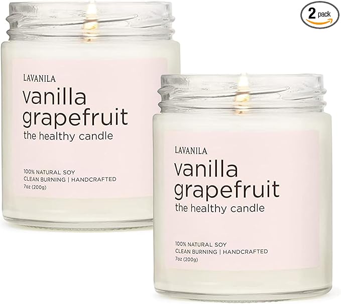 Lavanila Vanilla Grapefruit Scented Candles (Set of 2) - Natural Soy Candles, Clean Burning, Handcrafted, 7 oz Each