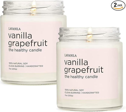 Lavanila Vanilla Grapefruit Scented Candles (Set of 2) - Natural Soy Candles, Clean Burning, Handcrafted, 7 oz Each