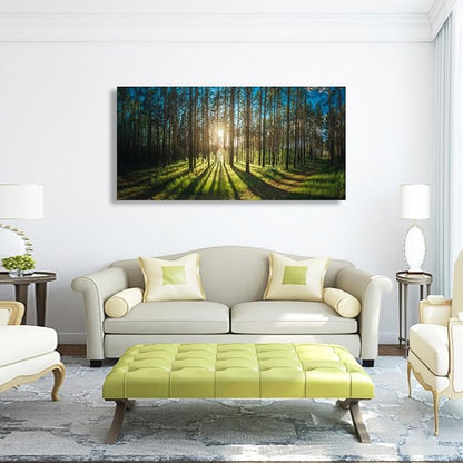 Sunrise Forest Pictures Canvas Wall Art for Living room Office Bedroom Wall Decor,Forest Wall Art Print Paintings Modern Green Nature Landscape Artwork Waterproof Ready to Hang-24x48 inch