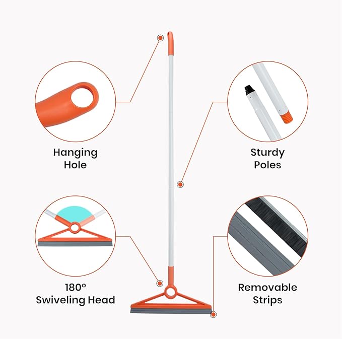 MAVRIZ Air Broom with Removable Rubber Strip and Brush Bristle, Silicone Broom for Indoor Cleaning, Multifunctional Floor Squeegee for Dust, Hair, Liquids