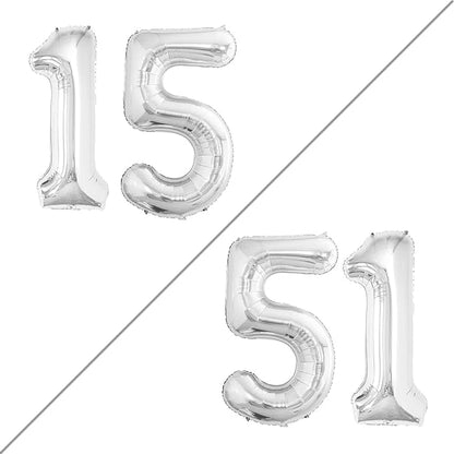 GOER Number 15 Balloons for 15th Birthday Sweet 15 Party Decorations,42 Inch Jumbo Foil Helium 51 Balloons for 51st Birthday Party Decoration (Silver)