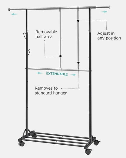 FAVOOSTY Hanging racks for clothes Rack with Wheels Garment racks for hanging clothes racks for hanging clothes Double adjustable Clothes Organizer for kids with Extendable Rod Black