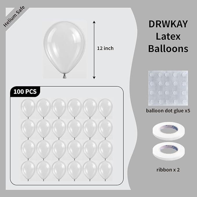 Clear Balloons 100 Pack, 12 Inch Latex Helium Transparent Balloons Garland for Elegant Birthday Wedding Baby Shower Graduation Arch Party Decorations