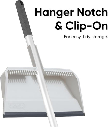 Superio 18" Horse Hair Upright Broom and 16" Dustpan with Comb – Narrow Thin Dust Broom for Dog Hair – Telescopic Handle – Floor Cleaning Set for Hardwood & Tile – Gray/White