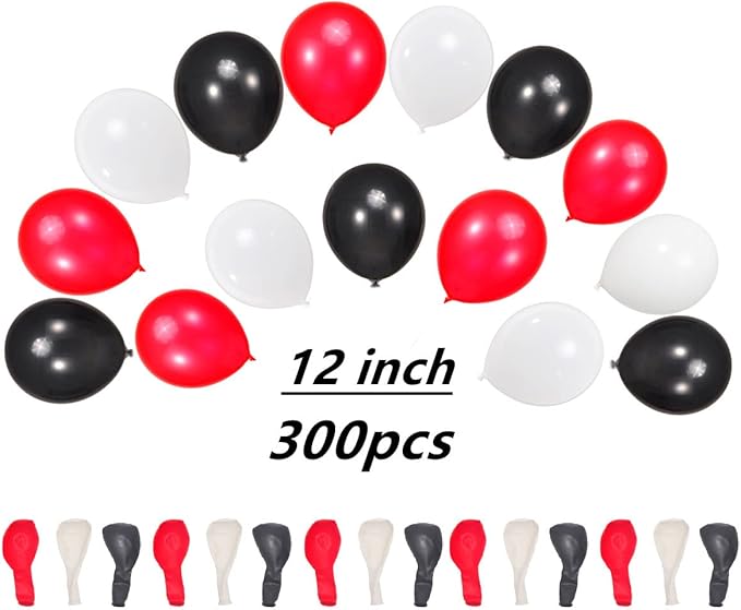 300 Pack Red Black White Balloons 100 of each of the 3 colors 12 inch Red White Black Latex Party Balloon Bulk for Various Party Events Decorations