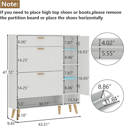Shoe Rack Cabinet, Free Standing Shoes Storage Organizer Cabinet with 2 Flip Drawers, Entryway Narrow Shoe Rack Storage with Doors for Entryway