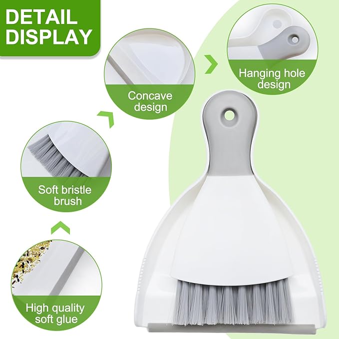 Mini Broom and Dustpan Set, Small Handheld Dustpan with Cleaning Brush, Compact Cleaning kit for Home, Car, Sofas, Kitchen, Keyboard, Countertop, Pet Cleaning