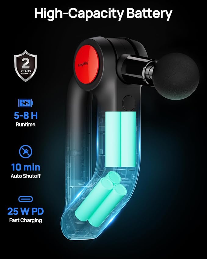 Massage Gun Deep Tissue with Heat Therapy, 12mm Amplitude Muscle Massager for Athletes, 5 Speeds & 4 Modes Massager Gun for Neck Back Shoulder Leg Pain Relief - Ideal Gift for Men, Black