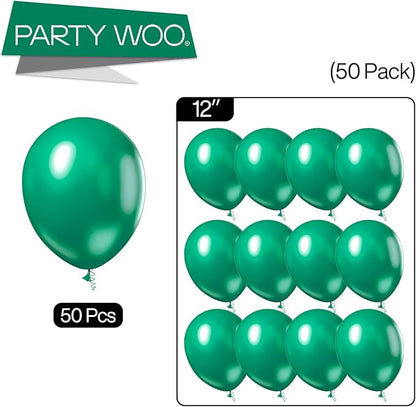 PartyWoo Dark Green Balloons 50 pcs 12 Inch Pearl Hunter Emerald Forest Green Balloons for Baby Shower Graduation Christmas Jungle Safari Birthday Party Decorations Green-Z01