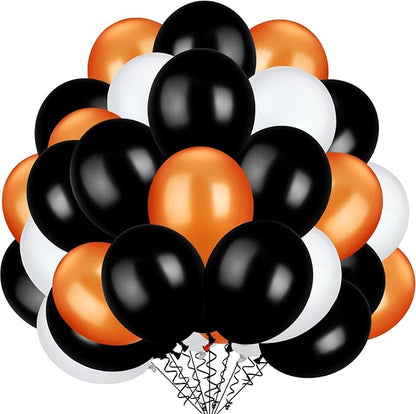 TecUnite 100 Pieces 13 Inch Orange White Black Latex Balloons Colorful Round Balloons for Halloween Wedding Birthday Racing Car Poker Card Party Decoration
