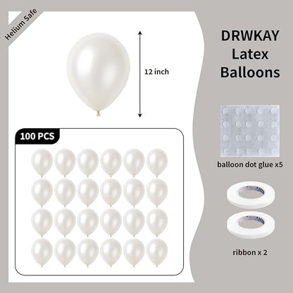 Pearl White Balloons 100 Pack, 12 Inch Latex Helium Pearl White Balloons Garland for Elegant Birthday Wedding Baby Shower Graduation Arch Party Decorations