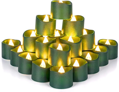 Homemory Green Tea Lights Candles Battery Operated, 200+Hour Flameless Flickering Fake Electric LED Colored Tealights Candles for Christmas, Theme Party, Seasonal Celebrations, 24-Pack