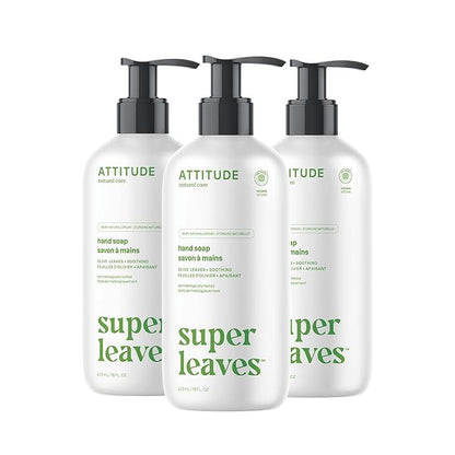 ATTITUDE Liquid Hand Soap, EWG Verified, Plant and Mineral-Based, Vegan Personal Care Products, Olive Leaves, 16 Fl Oz (Pack of 3)