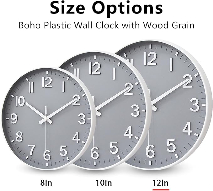 HZDHCLH Wall Clocks Battery Operated,Wall Clock Gray,12 inch Wall Clock Silent Non Ticking Modern 3D Numbers for Kitchen Bedroom Living Room Office Classroom Decor